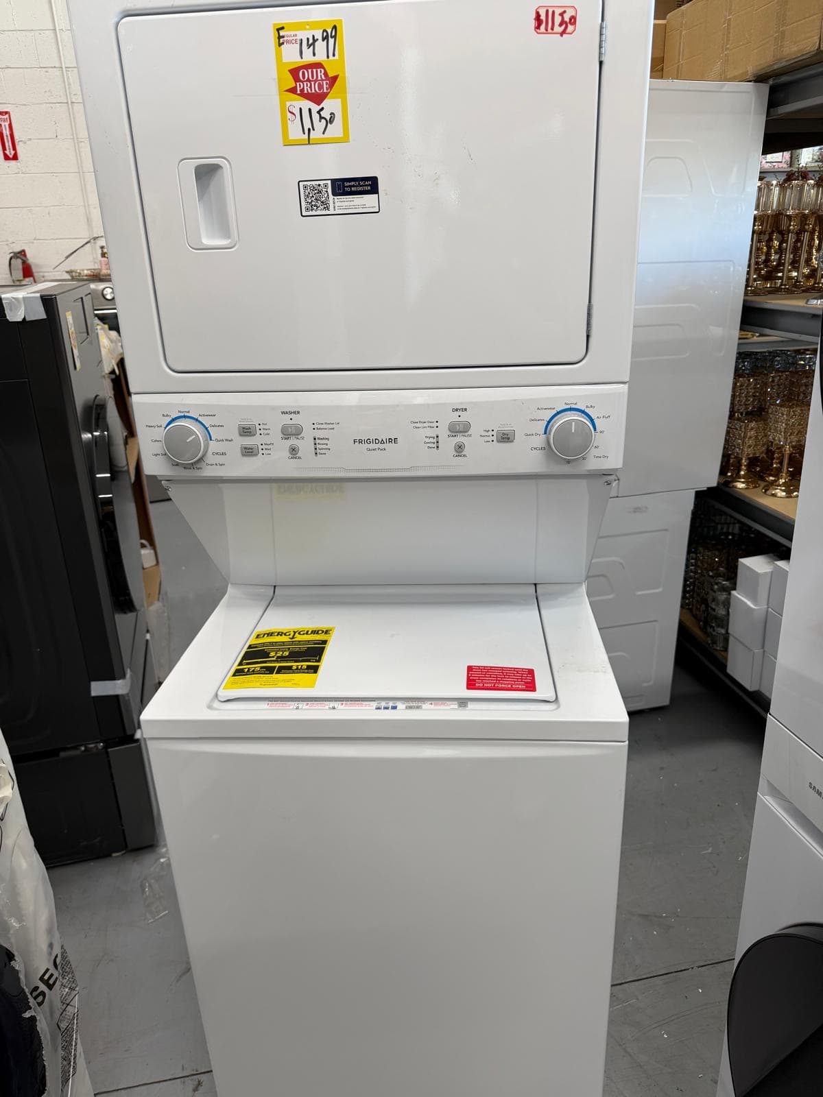 Frigidaire 3.9 Cu. Ft. Washer / 5.5 Cu. Ft. Electric Dryer Laundry Center – White, model FLCE7522AW4