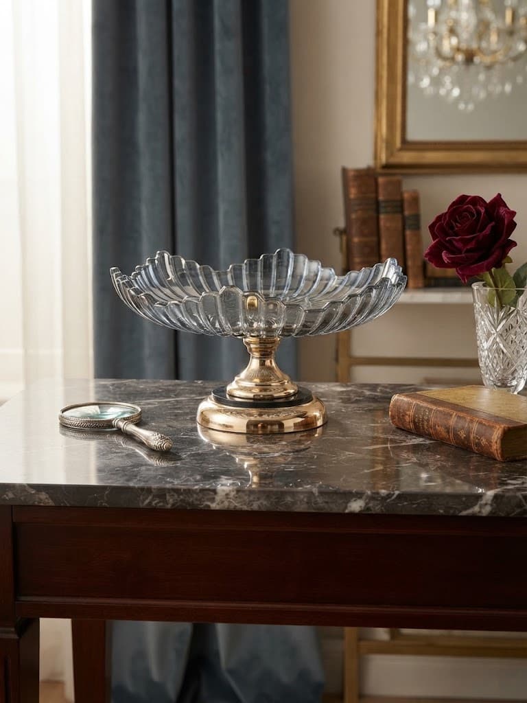 K&S Elegant Gold and Smoke-Tinted Glass Footed Pedestal Bowl